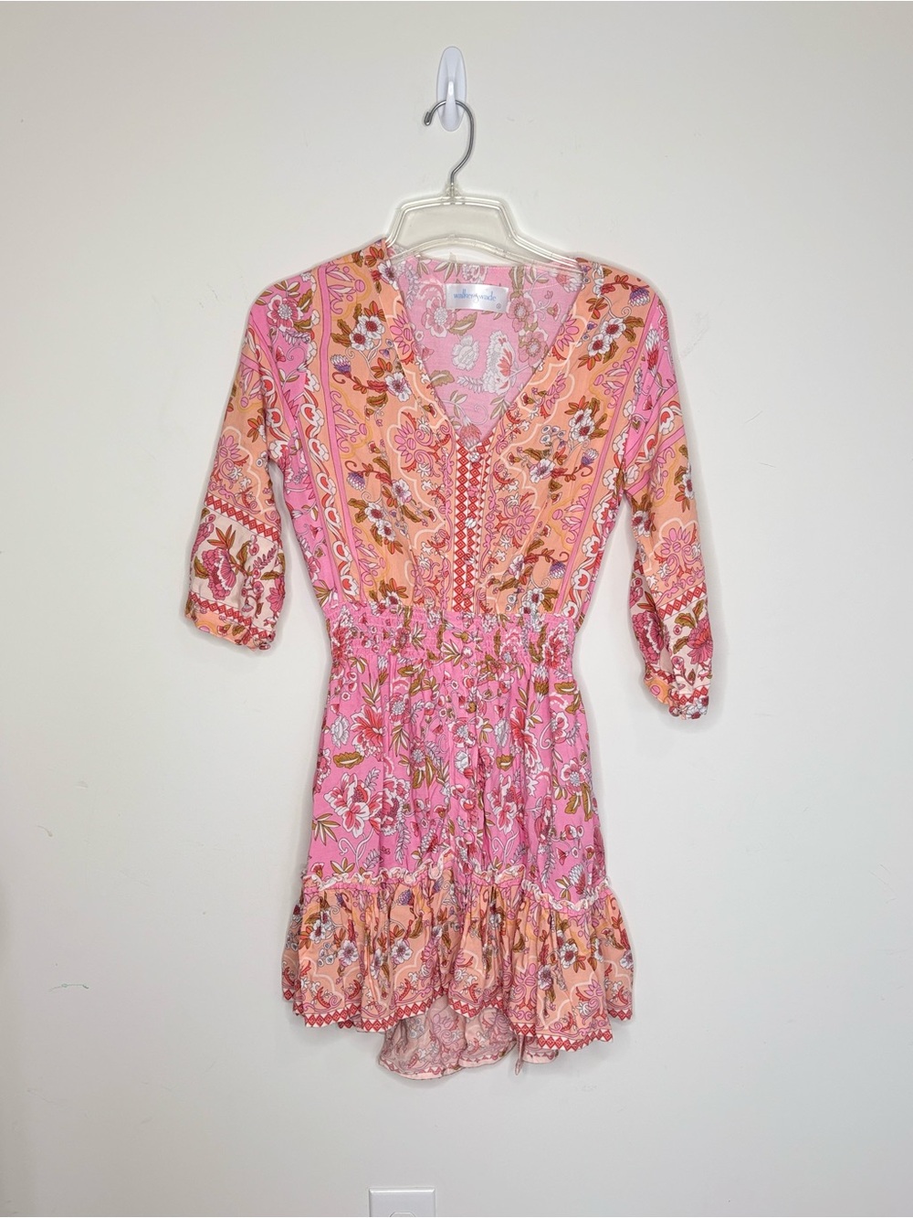 M2 Wade & Walker Pink Floral Boho V-Neck Mini Dress Cottagecore Romantic XS